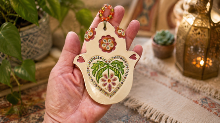 Hamsa - Heart with Leaves – Clay Hanging Charm