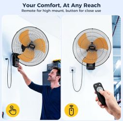 Fan wall 20 Inch Wall Mount Fan Oscillating, Wireless Remote & Button Control 32ft Wireless Control, 6.6ft Power Cord, Supports 3-Speed, 8H Timer, Sle