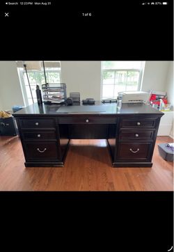 Large Solid Wood Executive Desk w/ File Drawers – Extremely Sturdy