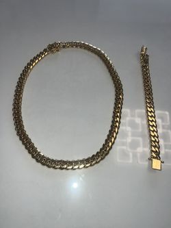 18k Gold Cuban Link Chain And Bracelet