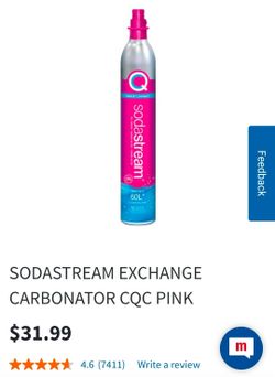 pink SodaStream Quick Connect 60L CO2 gas cylinder with a pink tamper  seal on top.