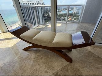 Sculptural Curved Wood & Upholstered Bench