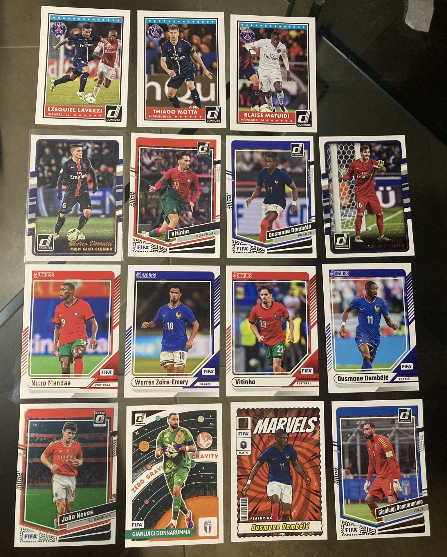 15 PSG Joao Neves Nuno Mendes Vitinha Dembele Donnarumma Zaire-Emery etc .cubic pulsar soccer football card lot. 2023-2024 2024-2025 Optic Donruss UCL