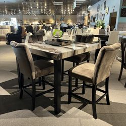 Faux Marble Counter Height Set