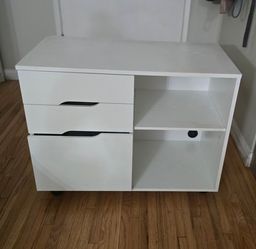 Rolling Storage Cabinet with Drawers – White