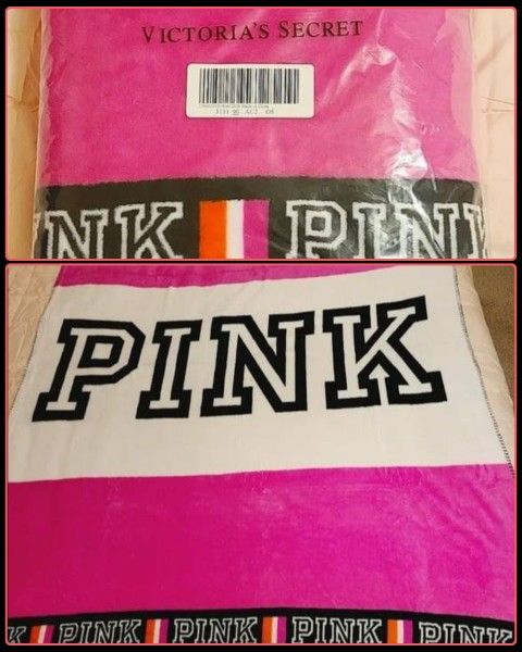NEW IN PACKAGE VICTORIA'S SECRET PINK LOGO PLUSH NEON HOT PINK BEDDING THROW BLANKET SHEET BED COVER COUCH ROOM DECOR