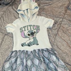 Disney Stitch little girls hooded tulle short sleeve dress size Xs 4/5 ears NWOT 