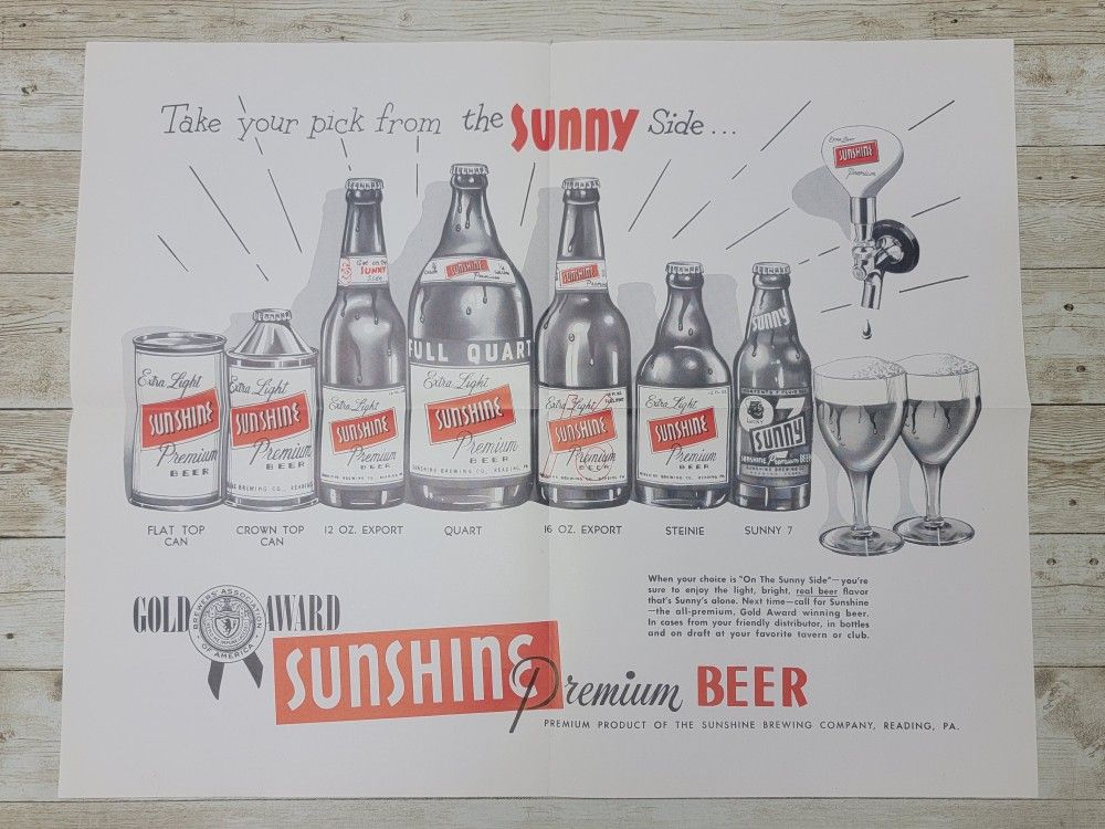 1960s Sunshine Premium Beer Take Your Pick Original Poster Advertisement