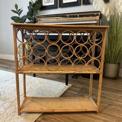 Boho MCM Rattan Wicker Bamboo Wine Rack / Liquor Cabinet / Bar Cart / Dry Bar