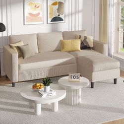 New Convertible L Shaped Sleeper Sectional Sofa Couch 3 Seat Sofa with Reversible Chaise for Living Room Apartment and Small Space, Beige  New in box 