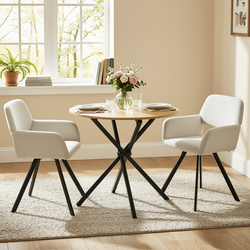 Homy Casa FONTANA+CALIFORNIA 3PC Dining Set 31.5” Round Natural Table with 2 California Beige Swivel Chairs
