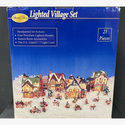 Vintage Christmas Village, 21 piece Special Times Lighted Village Set. 