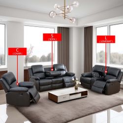 Black Semi PU And PVC 3-Piece Couch Living Room Sofa Set