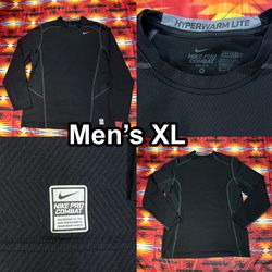 Nike Pro Combat HyperWarm Lite Fitted Compression Black Long Sleeve Shirt Men XL