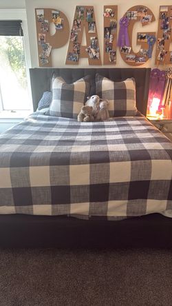 Queen grey tufted bed frame