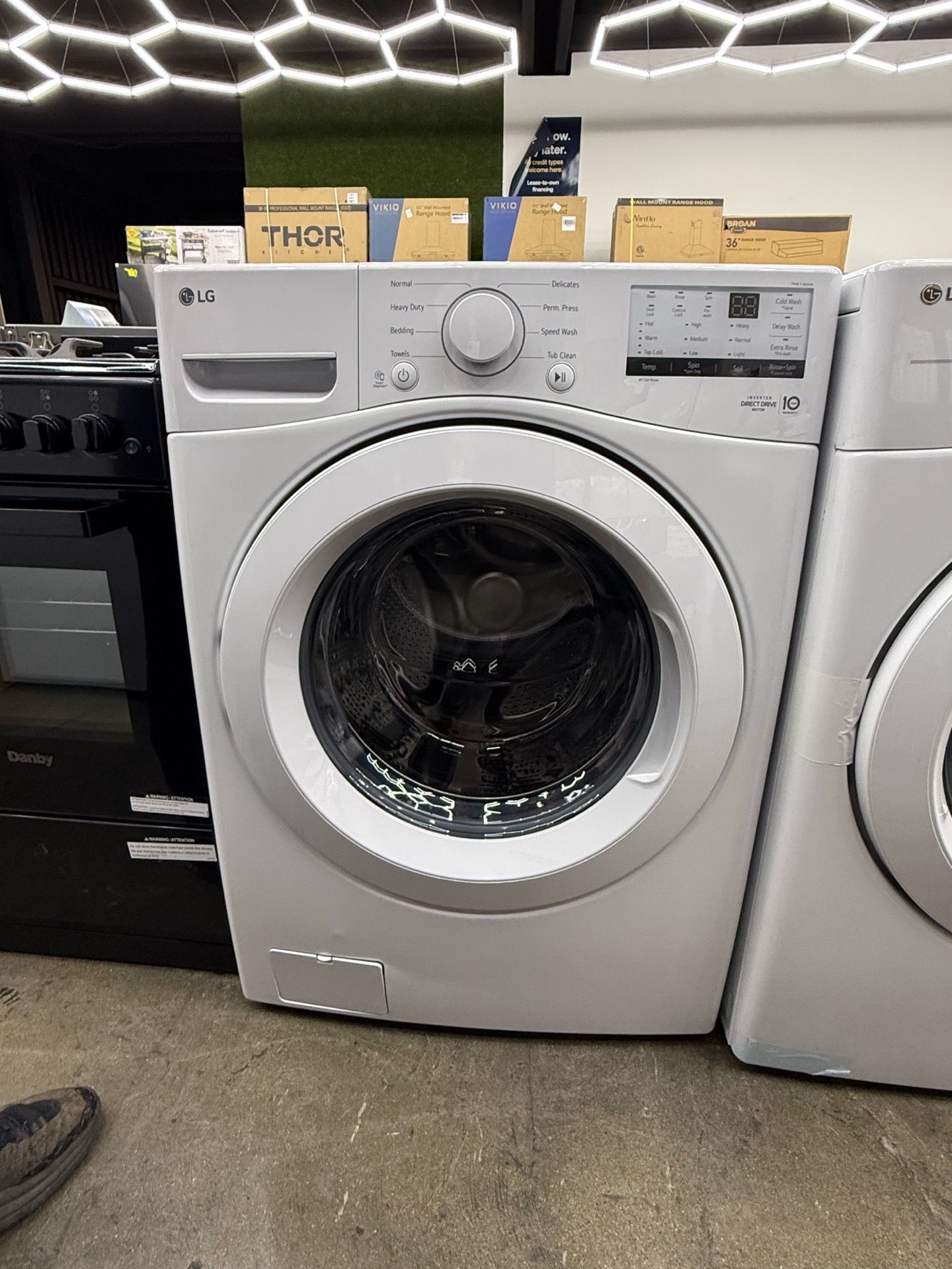 New open box LG white front load washer