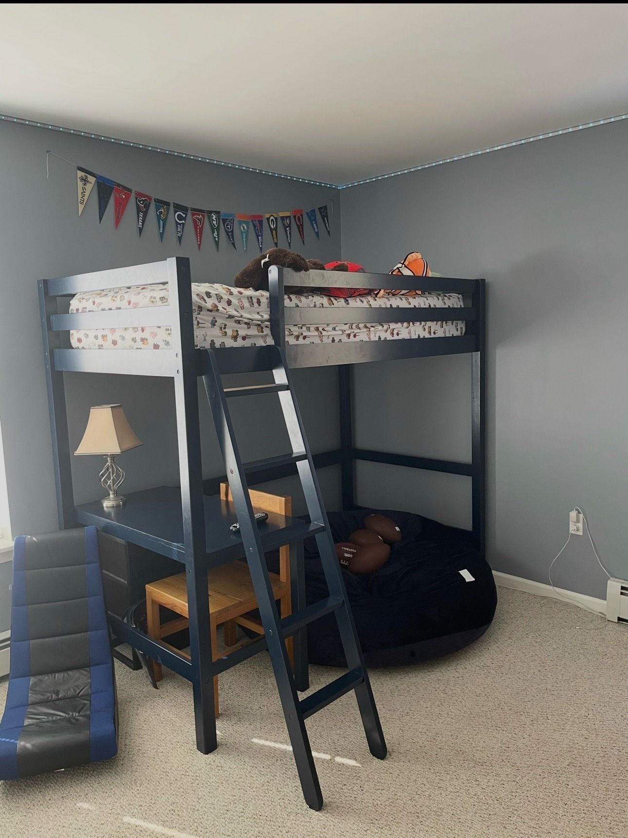 Loft bed, desk and ladder