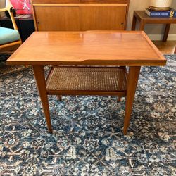 Vintage 60's Teak & Cane Coffee Side Table two shelf Danish