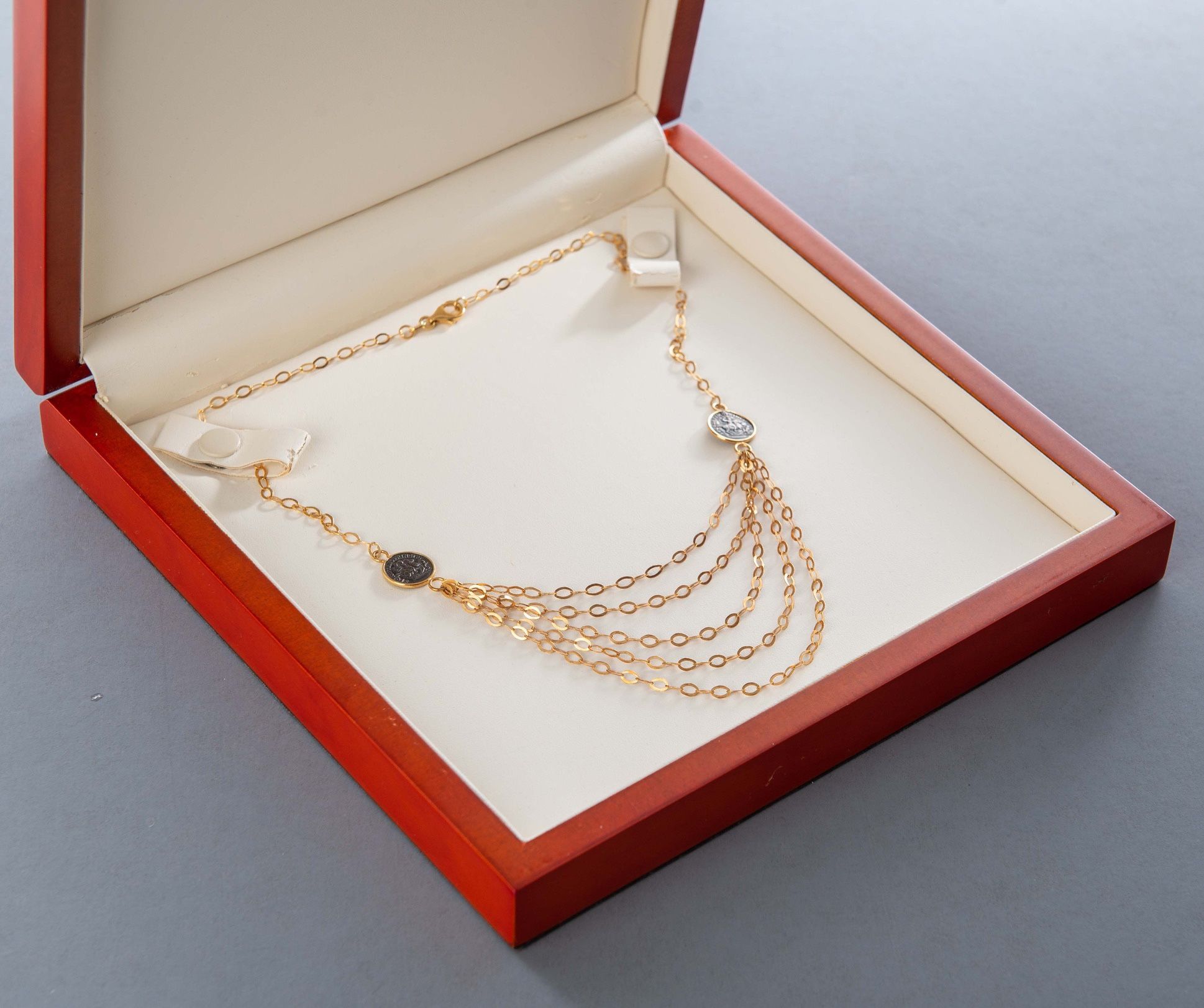 Costco Jewelry 14K Yellow Gold 5 Short-Rows & Coins Layered Necklace ITALY