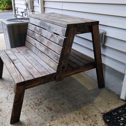 Outdoor Wood Bench w/ Storage Shelf