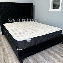 Ck Black Chanelle Wingback Bed With Ortho Matres!