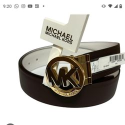 NWT Michael Kors Ladies Belt With Gold And Black Mk Logo 