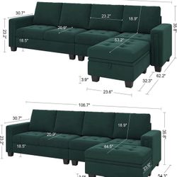Emerald green Sectional  Shaped Couch