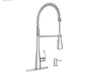 NEW! Moen Essie Chrome One-Handle High Arc Pre-Rinse Spring Pulldown Kitchen Faucet with Power Clean, 87814