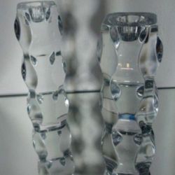 ATLANTIS CRYSTAL GLASS CANDLESTICK SET OF 2 - 7" / C 199