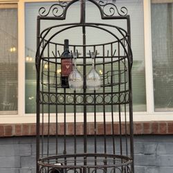 Vintage Late 1900s Circular Wrought Iron Metal Wine Rack