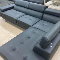 Black Chrome Modern Sofa Sectional With Adjustable Headrest 
