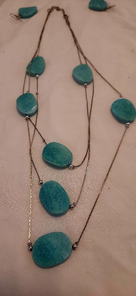 Three Tier Silver Chain With Matching Earrings