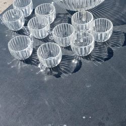 Glass Punch Bowl And Cups 