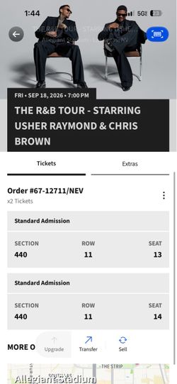 2x Usher & Chris Brown R&B Tour Tickets