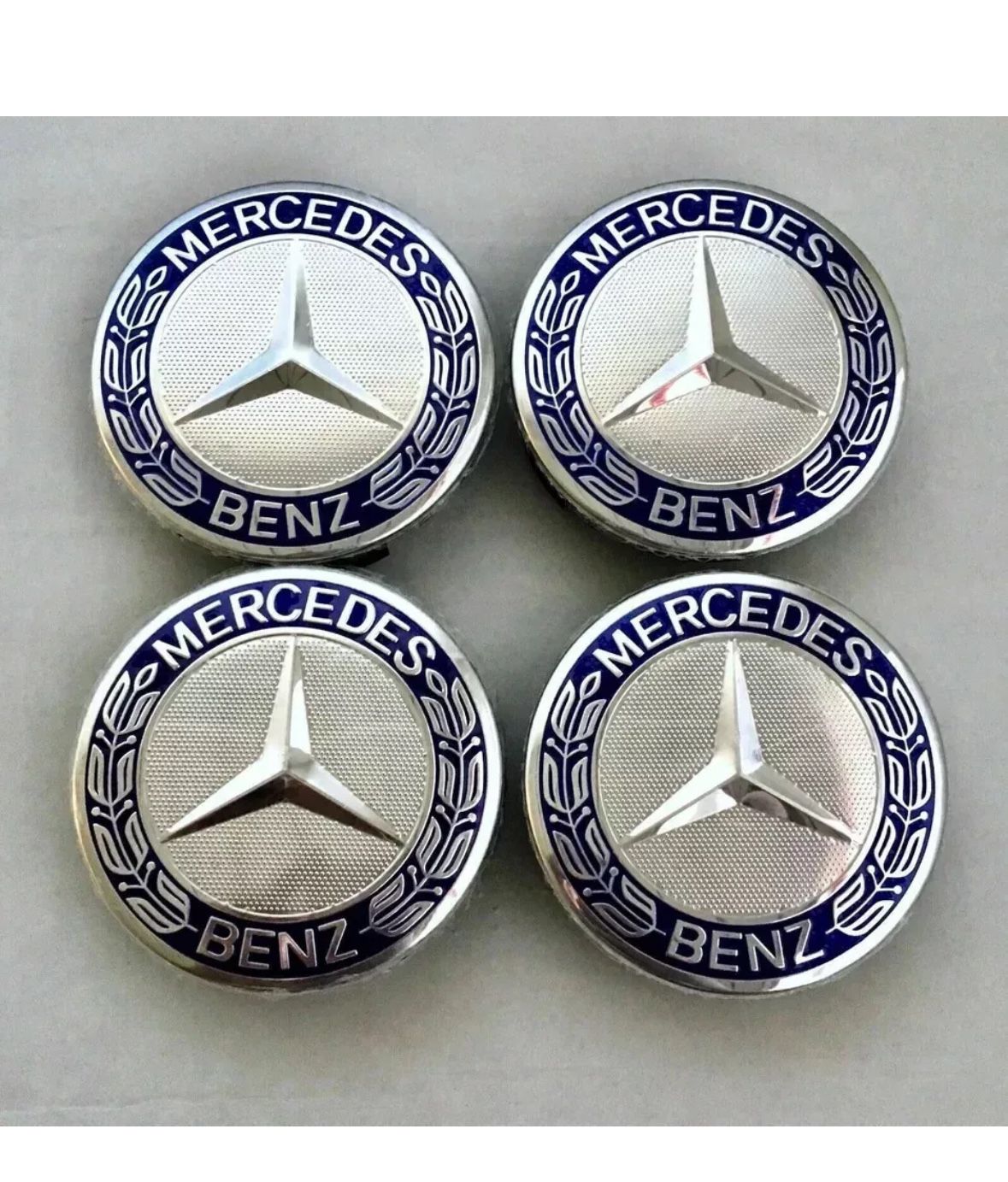 Set of 4 Mercedes-Benz Dark Blue Chrome Rim Center Hub Wheel Caps Cover 75mm AMG