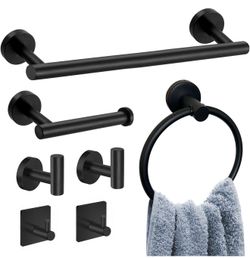 NEW 7 Pcs Matte Black Bathroom Hardware Set
