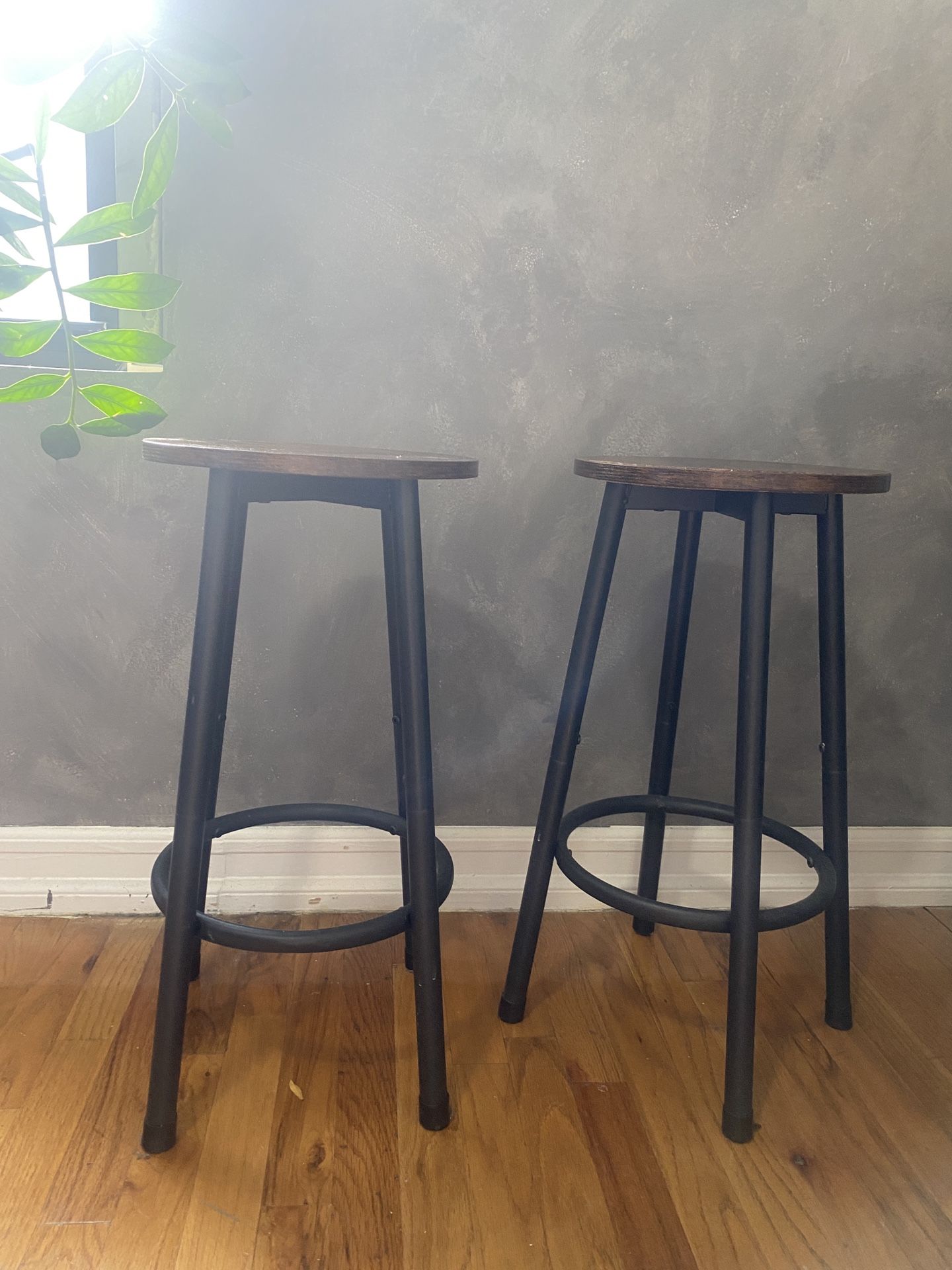 Set of 2 Wood & Metal Stools (Counter Height)