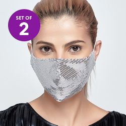 JC Sunny - Gray & Silver Sequin Non-Medical Face Mask - Set of 2