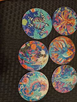 6  sea creature completed diamond art coasters