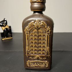Brazilian Vintage 1960s Bahia Ceramic Souvenir Brown Decanter Bottle, 4x9”