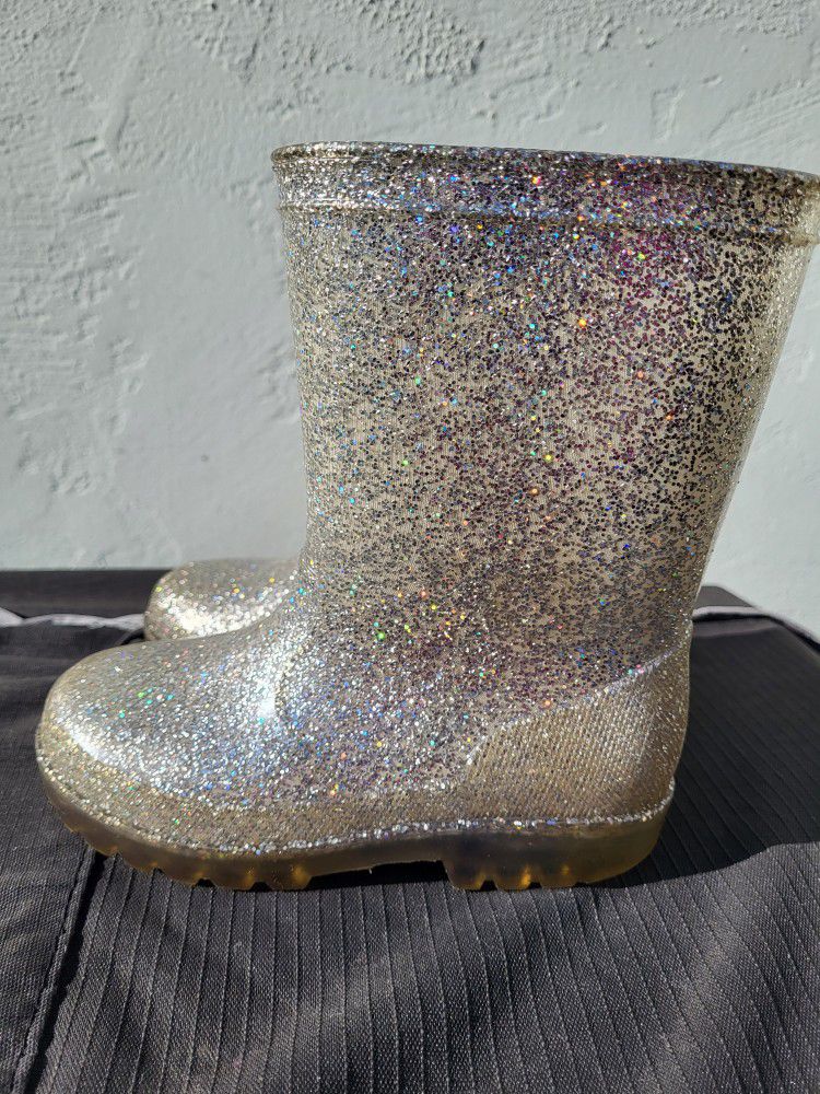Kids Light Up Silver Glitter Rain Boots