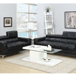 Black Faux Leather Sofa And Love Seat Set (Free Delivery)