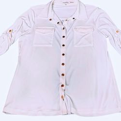 Bright White Women's Calvin Klein Blouse with Gold Snaps