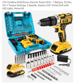 21V Cordless Drill/Driver, Electric Power Drill - 1 Battery, 35 Nm, 25+1 Torque Settings, 2 Speeds, Keyless 3/8" Chisel Drill with LED Light, Home Kit