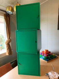 Set of Discontinued Ikea Lixhult Green Metal Wall Cabinets