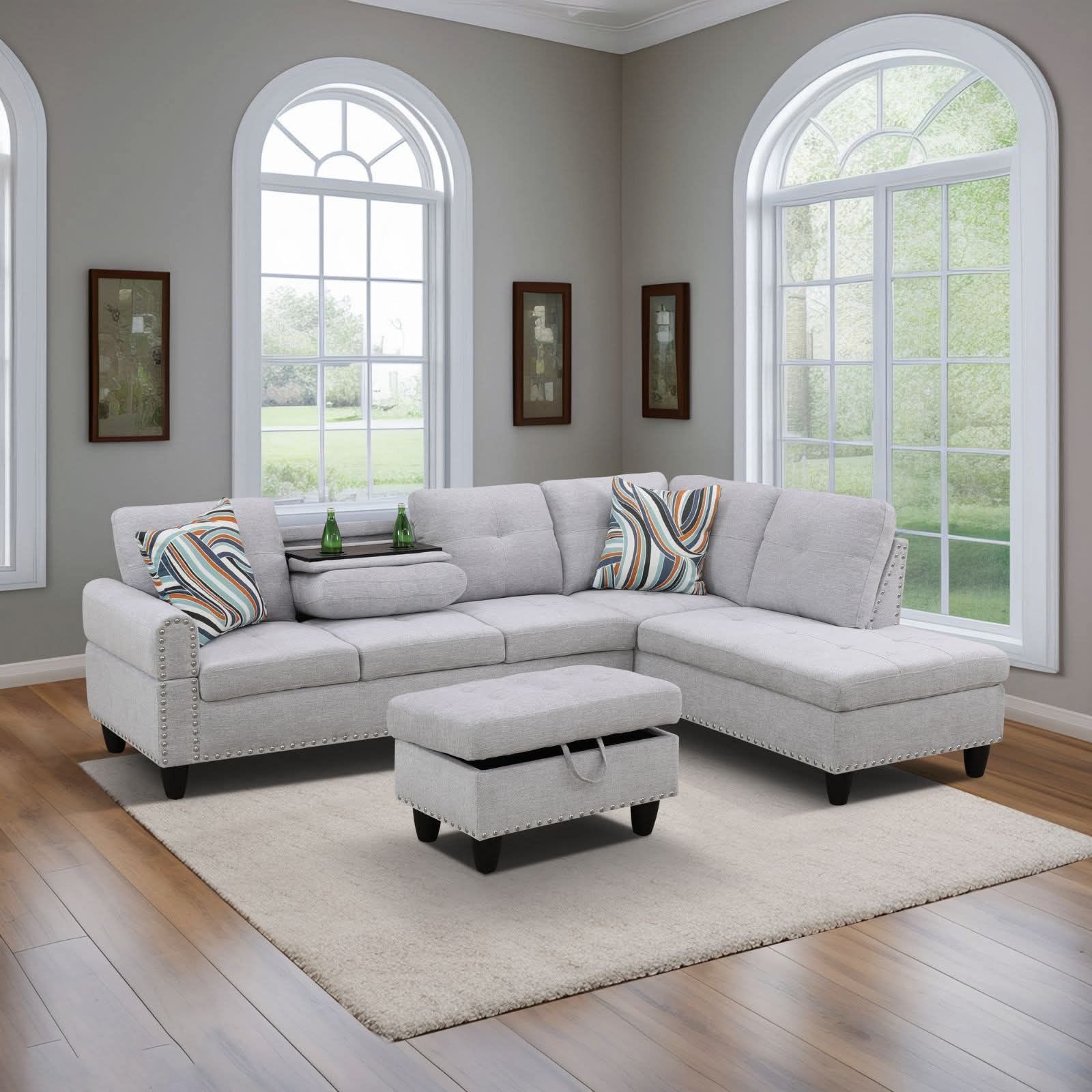 Grey & White Flannel 3-Piece Living Room Sofa Set – HGF09913B