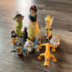 Vintage Disney Toys Figures Snow White, Tinker Bell, Pluto, Beauty And Thee Beast