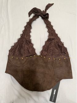 Fashion Nova Lace Halter Top - Brown