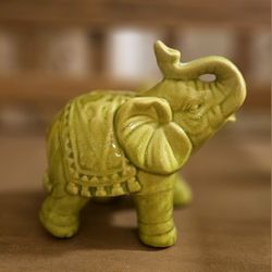 Green Ceramic Elephant Figurine