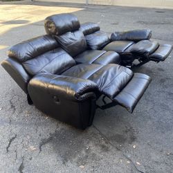 Free Delivery - Black Leather Electric Reclining Couch 